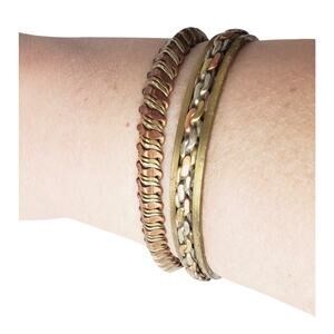 Vintage Metal Jewelry Lot of Two Cuff Braclets Brass Copper Collectible Women's